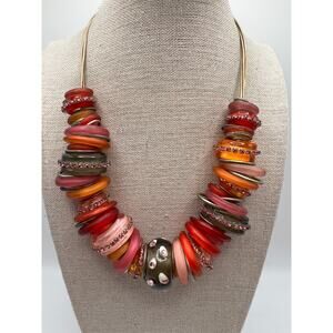 Lalo Statement Necklace Multicolor Acrylic Bead Rhinestone Adjustable Collar